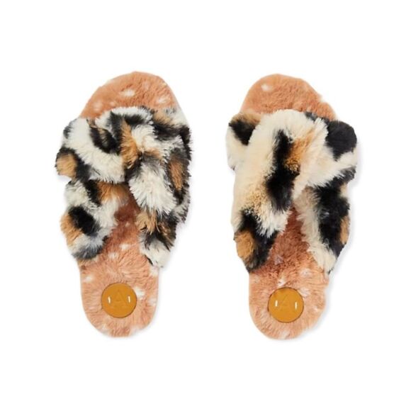 🆕Anthropologie Leopard Animal Print Faux Fur Slippers - Picture 1 of 9